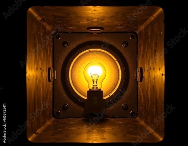Fototapeta Illuminated Bulb Dark Brown Enclosure