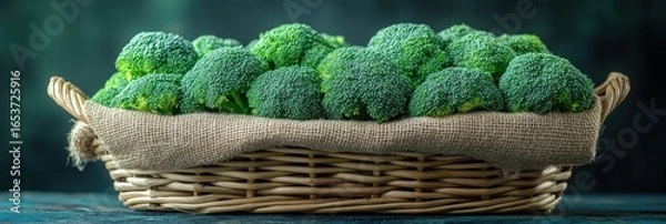 Obraz Fresh broccoli florets in a woven basket
