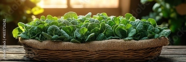 Obraz Fresh greens in a rustic basket