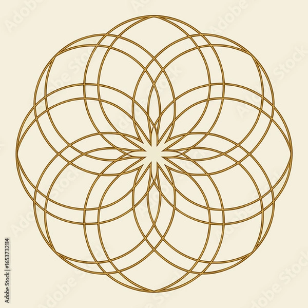 Obraz Vector art of intricate golden geometric pattern with a central starburst effect, creating a mesmerizing and sacred design