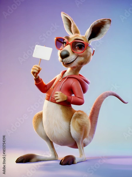 Obraz  catroon style kangaroo with sunglasses and holding placard