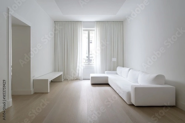 Fototapeta Minimalist white living room with large window