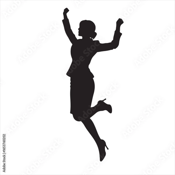 Fototapeta Black Silhouette of a Woman in Office Attire Posing Happily – Vector Illustration