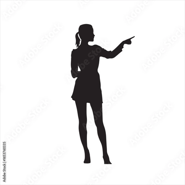Fototapeta Businesswoman Silhouette Standing and Gesturing by Pointing – Vector Illustration
