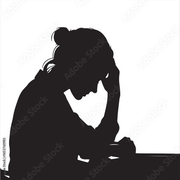 Fototapeta Black Silhouette of a Woman in Burnout Pose – Vector Illustration