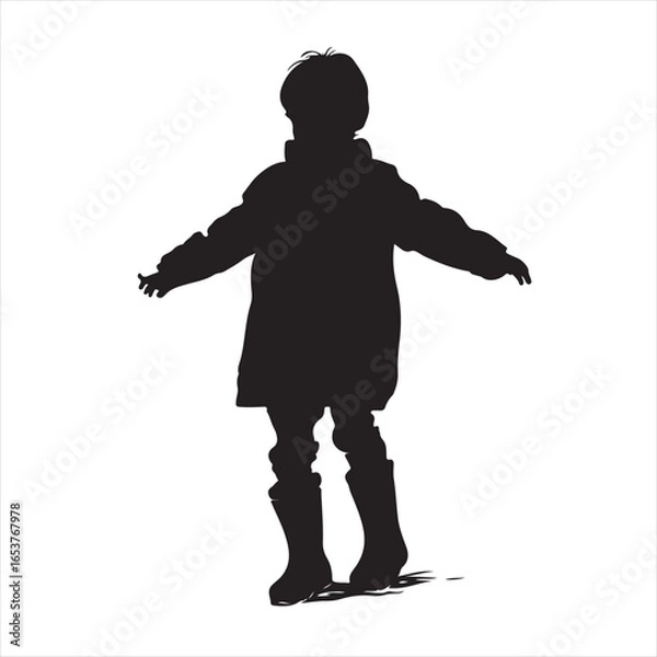 Fototapeta Silhouette of a Girl Wearing Winter Puffer Jacket with Open Arms – Vector Illustration