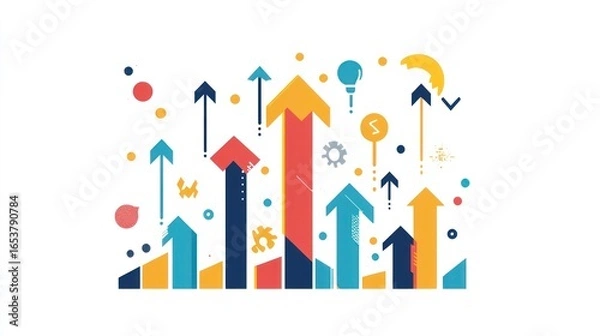 Fototapeta Colorful graphic of upward arrows and growth elements