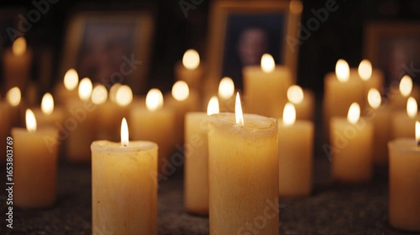 Fototapeta Illuminating Memories: A Candlelit Tribute for Reflection and Remembrance in a Serene Lifestyle Setting