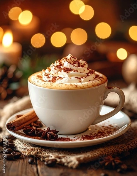 Obraz Cozy coffee drink on rustic table