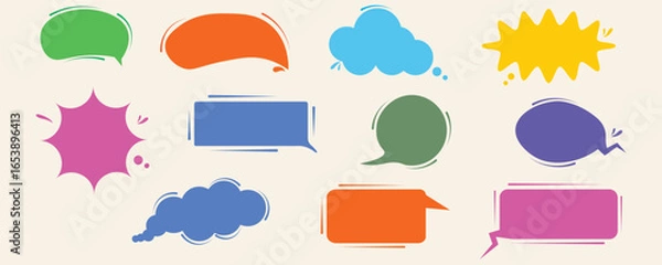 Fototapeta Hand-drawn speech bubbles set. Speech balloons, frames, stylish, handwritten, doodles, vector illustrations.