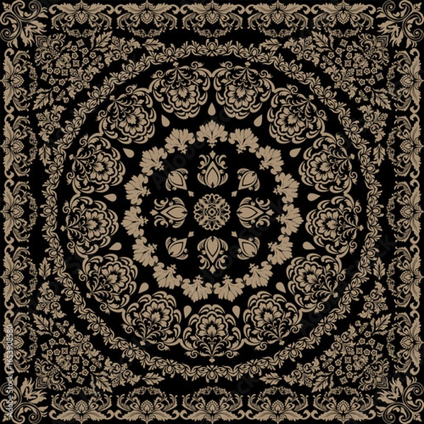 Fototapeta Luxurious seamless vintage lace wallpaper with gold damask pattern, floral ornaments and antique Victorian textures. Perfect for fabrics, prints, scarves, handkerchiefs, product packaging designs.