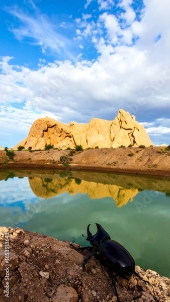 Obraz Desert landscape with beetle reflection