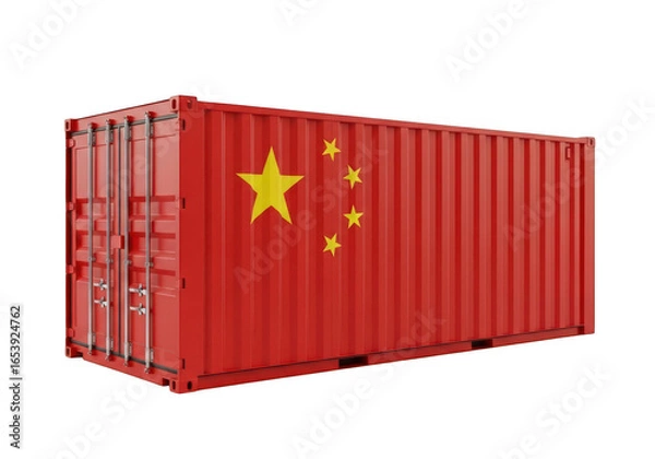 Fototapeta Red shipping container with chinese flag isolated on transparent background