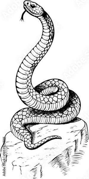 Obraz Detailed Snake Illustration - Cobra on a Rock Drawing