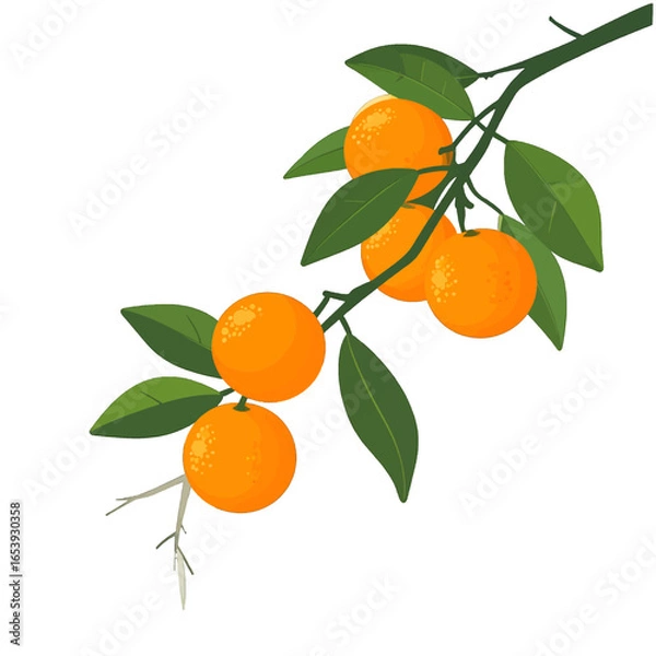 Fototapeta Pixelated Orange Branch with Green Leaves and Vibrant Fruits on White Background Digital Art