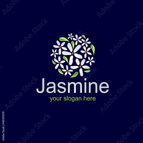 Obraz jasmine flowers forms a circle,logo design,dark background.