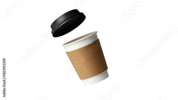 Obraz Levitating takeaway coffee cup with open lid