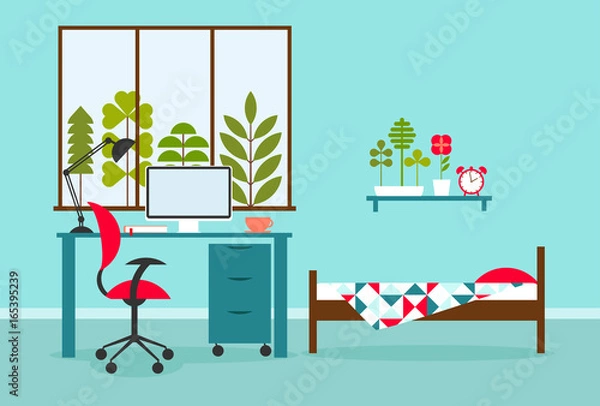 Obraz Vector illustration of the bedroom with workplace