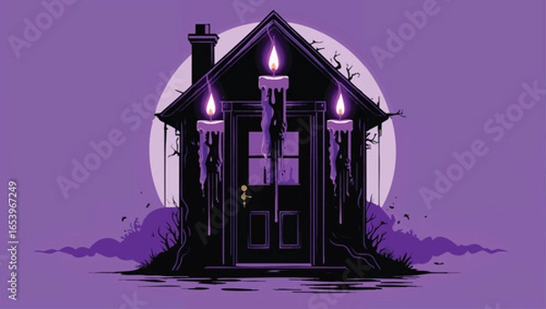 Fototapeta Mystical Floating Candles: Magical Ritual with a Spooky Doorway