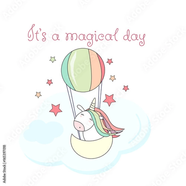 Fototapeta Hand drawn unicorn for cards, baby shower invitations, t-shirts, in vector