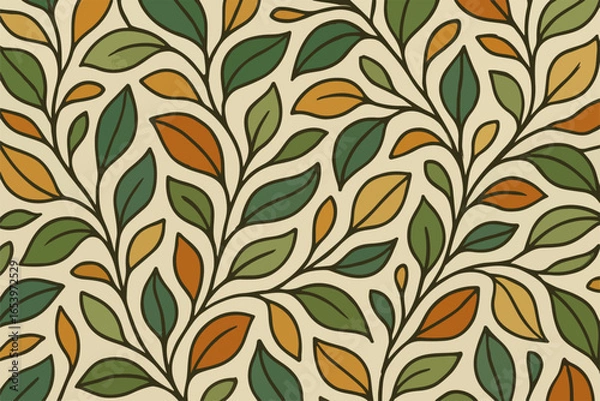 Fototapeta Seamless Leafy Pattern With Autumn Hues on Beige Background