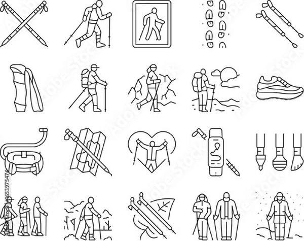 Fototapeta nordic walking exercise outdoor icons set vector