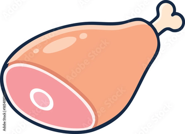 Fototapeta Cartoon illustration of a cooked ham hock, showcasing a pinkish-red center and a bone.