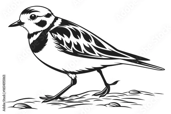 Fototapeta Illustration of a wagtail walking on the ground isolated on white background