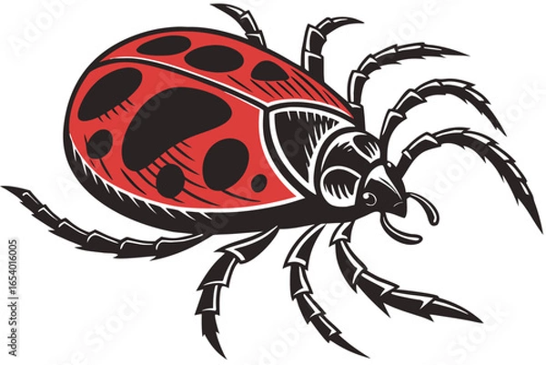 Fototapeta Ladybug with black spots crawling isolated on white background