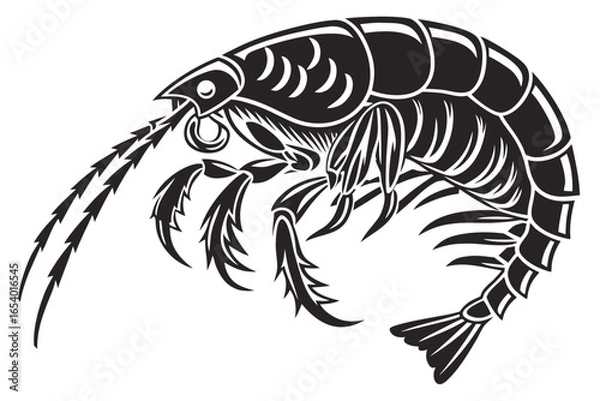 Fototapeta Illustration of a shrimp isolated on white background, side view