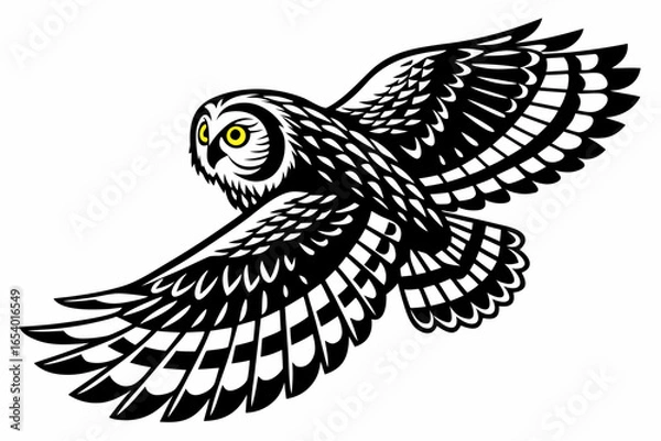 Fototapeta Detailed vector illustration of an owl in flight isolated on white background