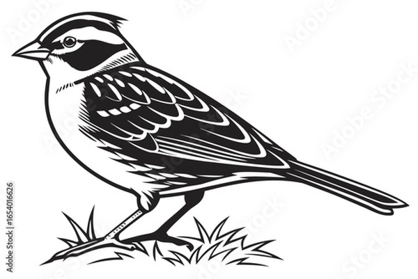 Fototapeta Illustration of a sparrow isolated on white background, side view