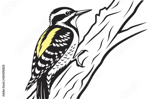 Fototapeta Hairy woodpecker perching on a tree branch isolated on white background