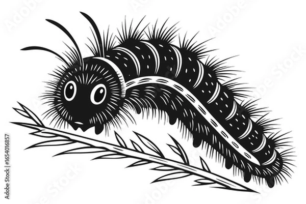 Fototapeta Fuzzy caterpillar insect vector drawing isolated on white background