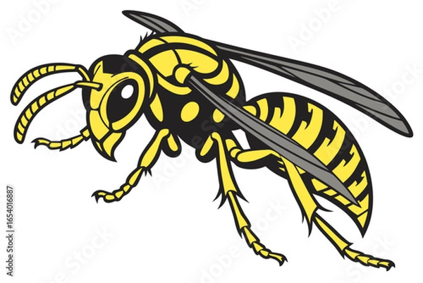 Fototapeta Yellow jacket wasp flying isolated on white background, vector illustration