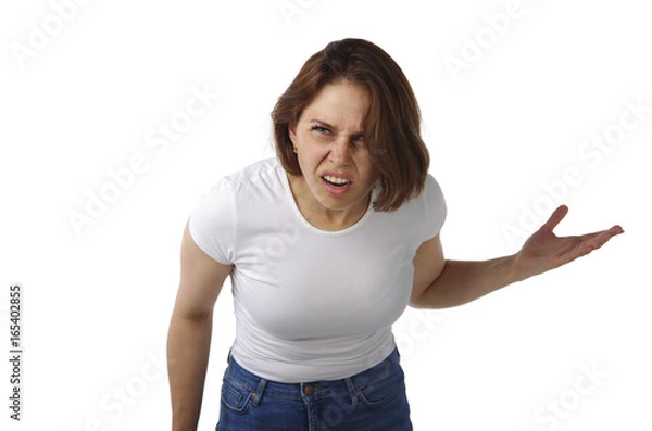 Fototapeta Piękna, młoda dziewczyna z krzykami emocji gniewu