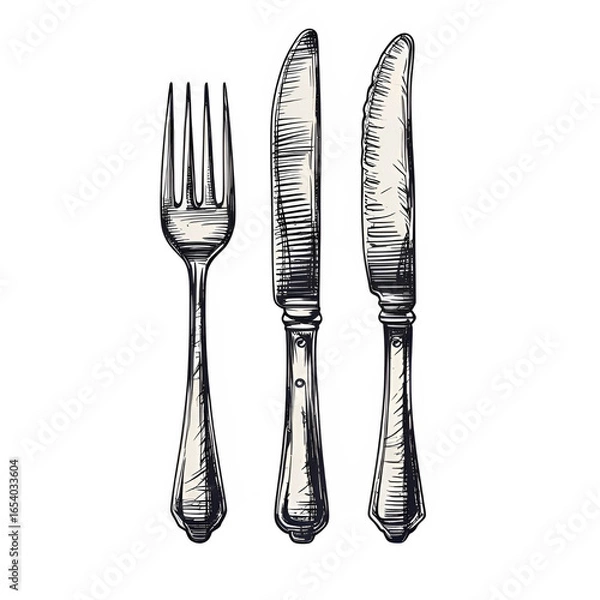 Fototapeta Elegant silver fork and knife set evokes fine dining culinary arts using on transparent background