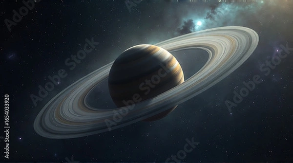 Fototapeta Saturn planet and rings in the outer space, cosmic background illustration