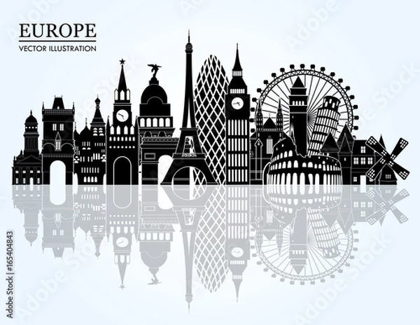 Obraz Europe skyline detailed silhouette. Vector illustration - stock vector