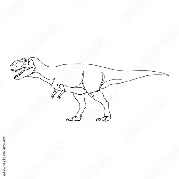 Fototapeta Vector line art of Tyrannosaurus rex dinosaur illustration, detailed black outline drawing of prehistoric predator with sharp teeth and powerful tail