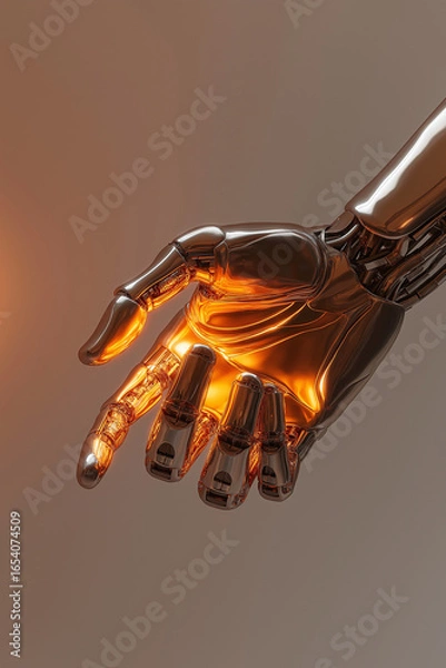 Fototapeta 3D metallic robot hand technology concept