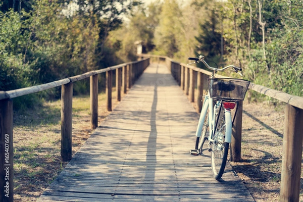 Obraz Bicycle with basket on the bicycle path.