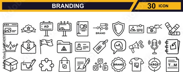 Fototapeta Vector art of assortment of branding and marketing icons isolated on white background