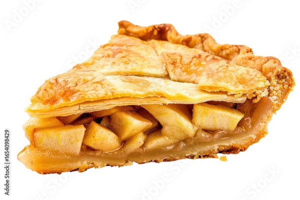 Fototapeta Delicious apple pie slice, golden crust, sweet filling