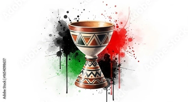 Fototapeta watercolor of Kwanzaa Unity Cup. Decorated Kwanzaa unity cup (kikombe cha umoja) with African patterns representing togetherness and community