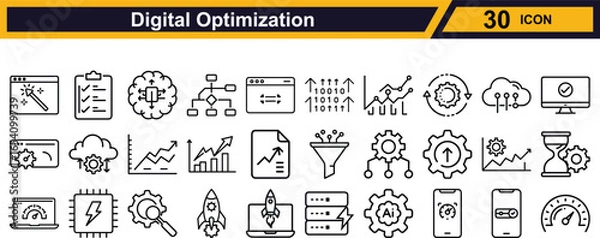 Fototapeta Vector art of digital optimization icons isolated on white background