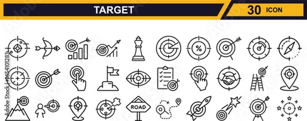 Fototapeta Vector art of set of 30 target and goal icons, isolated on white background