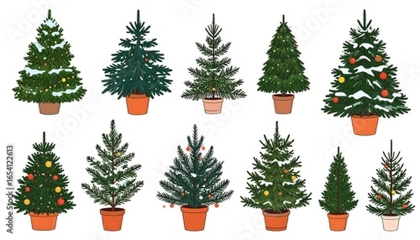 Obraz Collection of Christmas trees in pots