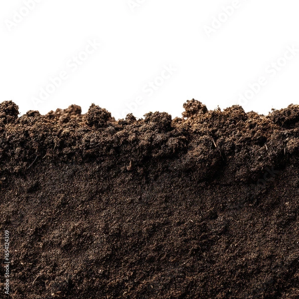 Fototapeta A section of dark soil on transparent background