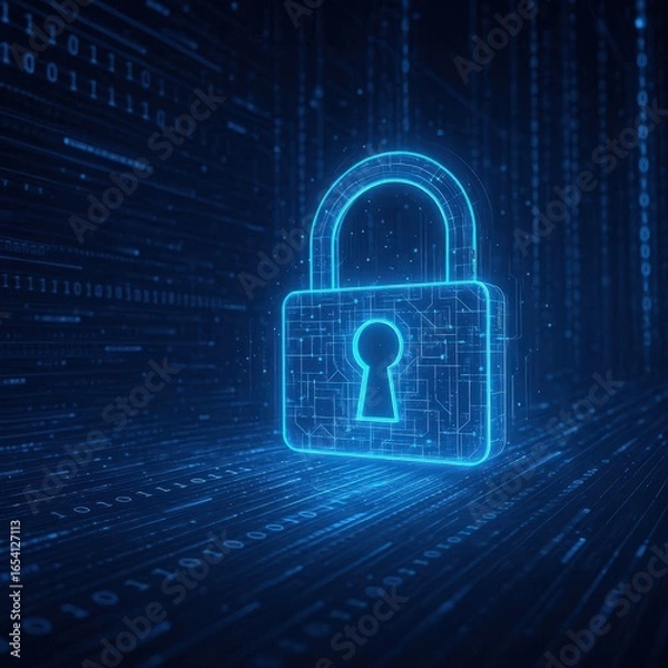 Obraz Cybersecurity Lock Icon with Digital Network